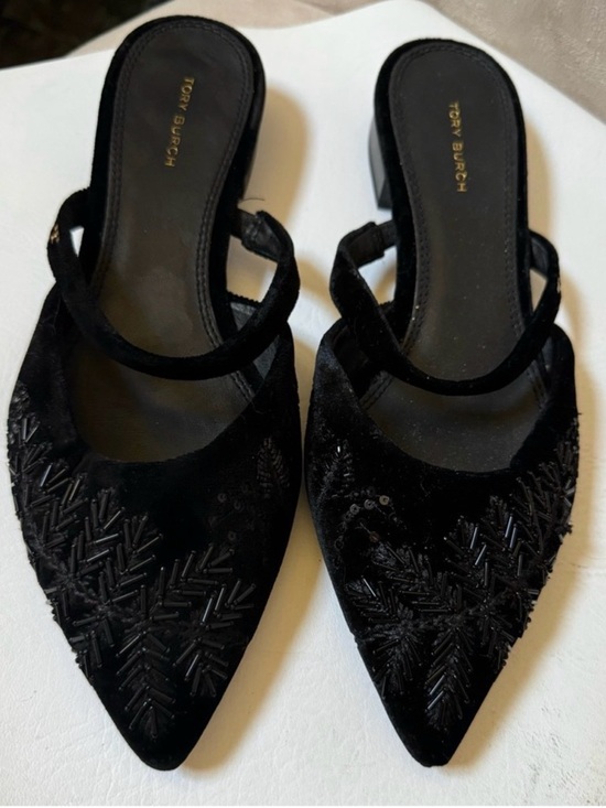 Tory Burch Shoes - Tory Burch Black Velvet Pointed-Toe Beaded Mules